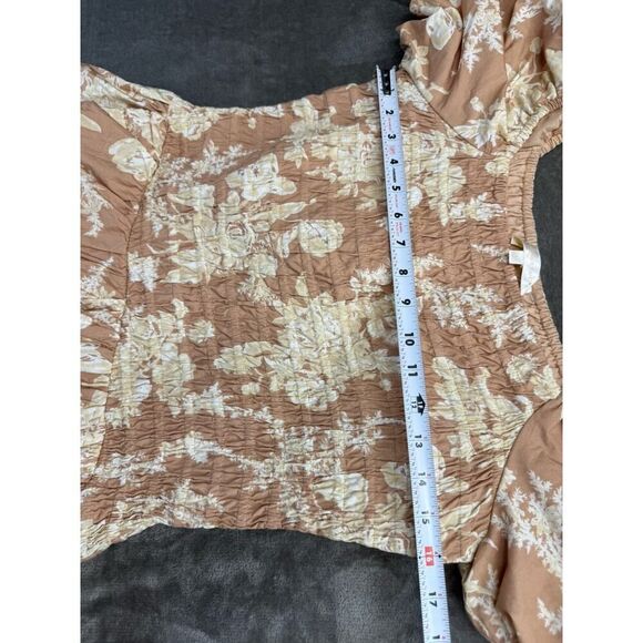 LoveShackFancy x Revolve Asa Mini Dress Espresso Foam Puff Sleeve L EUC Peach - Picture 8 of 13